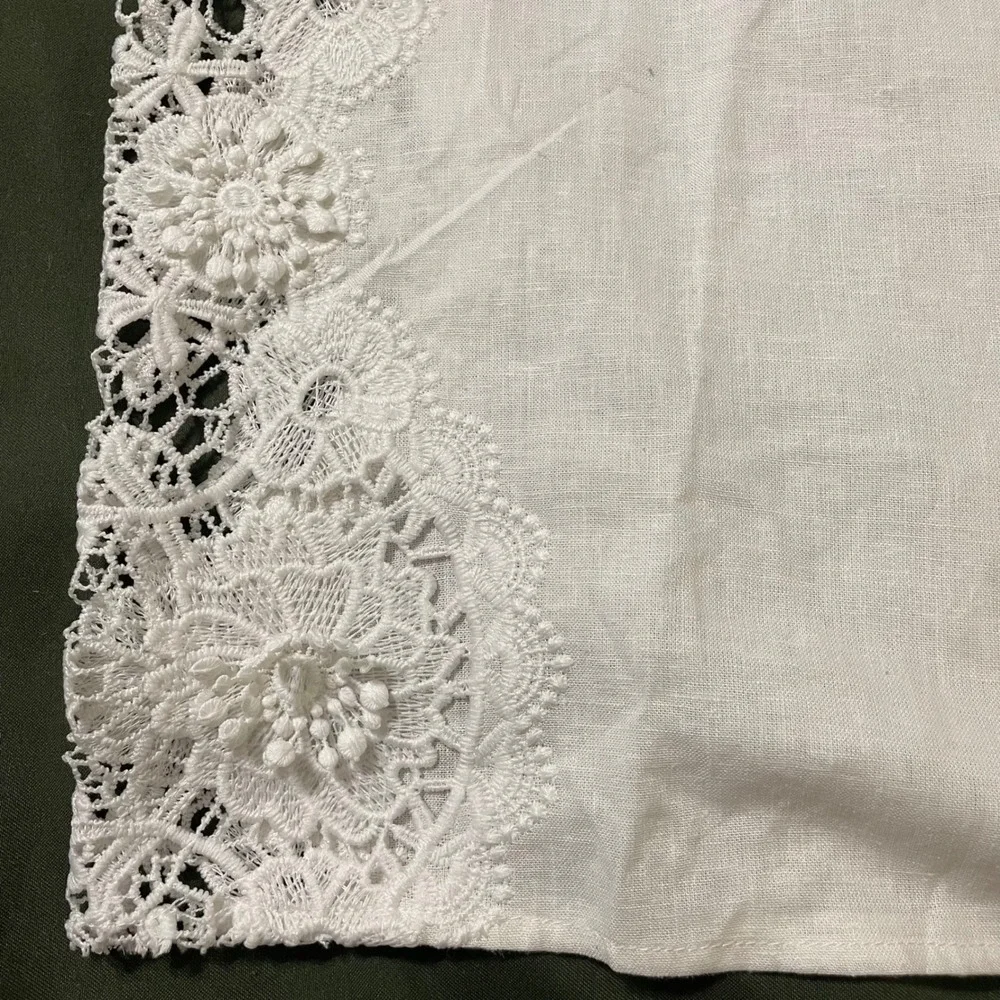 H&M Pants Womens L White Linen Blend Crochet Lace Wide Leg Boho Trousers NEW